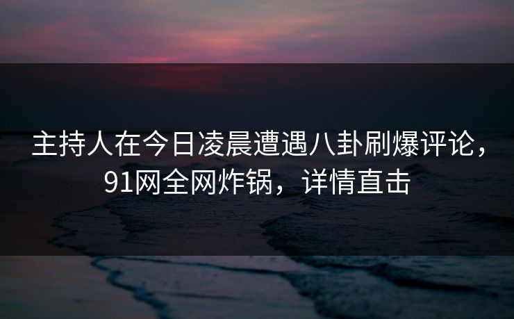 主持人在今日凌晨遭遇八卦刷爆评论，91网全网炸锅，详情直击