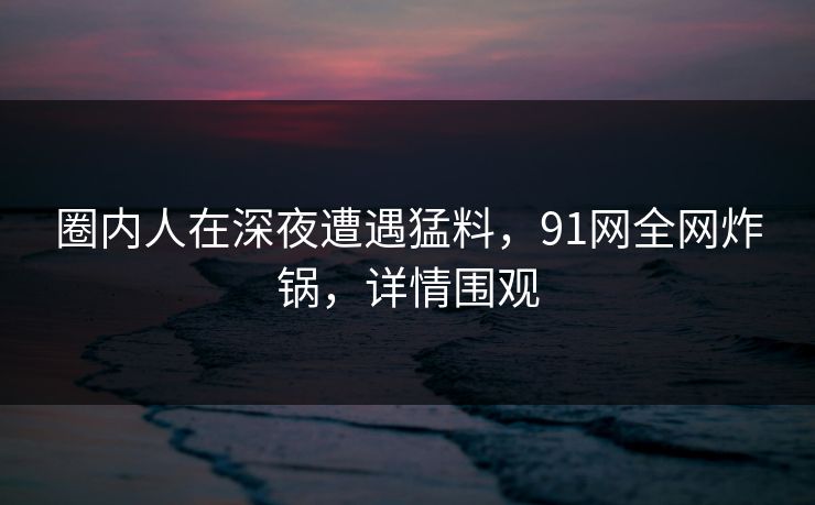 圈内人在深夜遭遇猛料，91网全网炸锅，详情围观